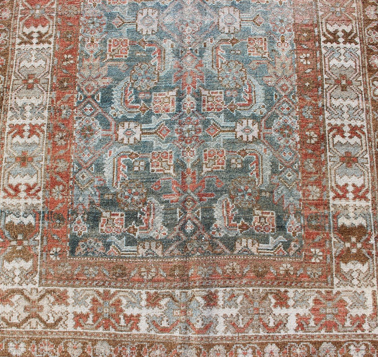 Antique Persian Hamedan Runner with Sub-Geometric Design Earth Tones with Red For Sale 1