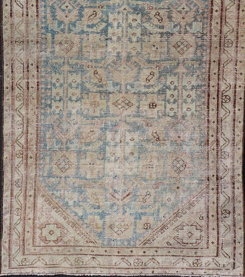 Antique Persian Hamedan Runner with Sub-Geometric Design in Blues and Neutrals  For Sale 3
