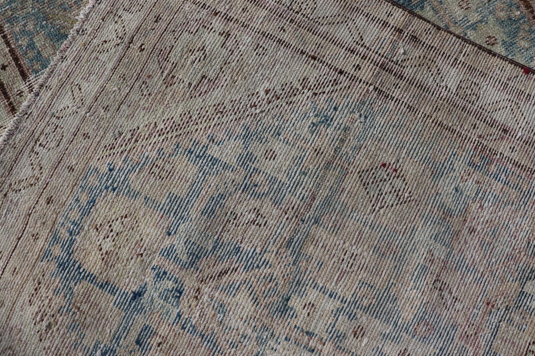 Antique Persian Hamedan Runner with Sub-Geometric Design in Blues and Neutrals  For Sale 5