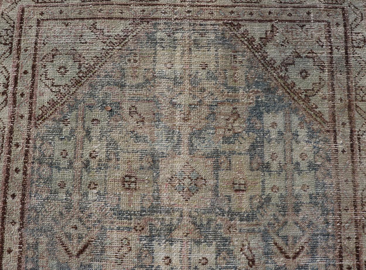 Antique Persian Hamedan Runner with Sub-Geometric Design in Blues and Neutrals  In Good Condition For Sale In Atlanta, GA