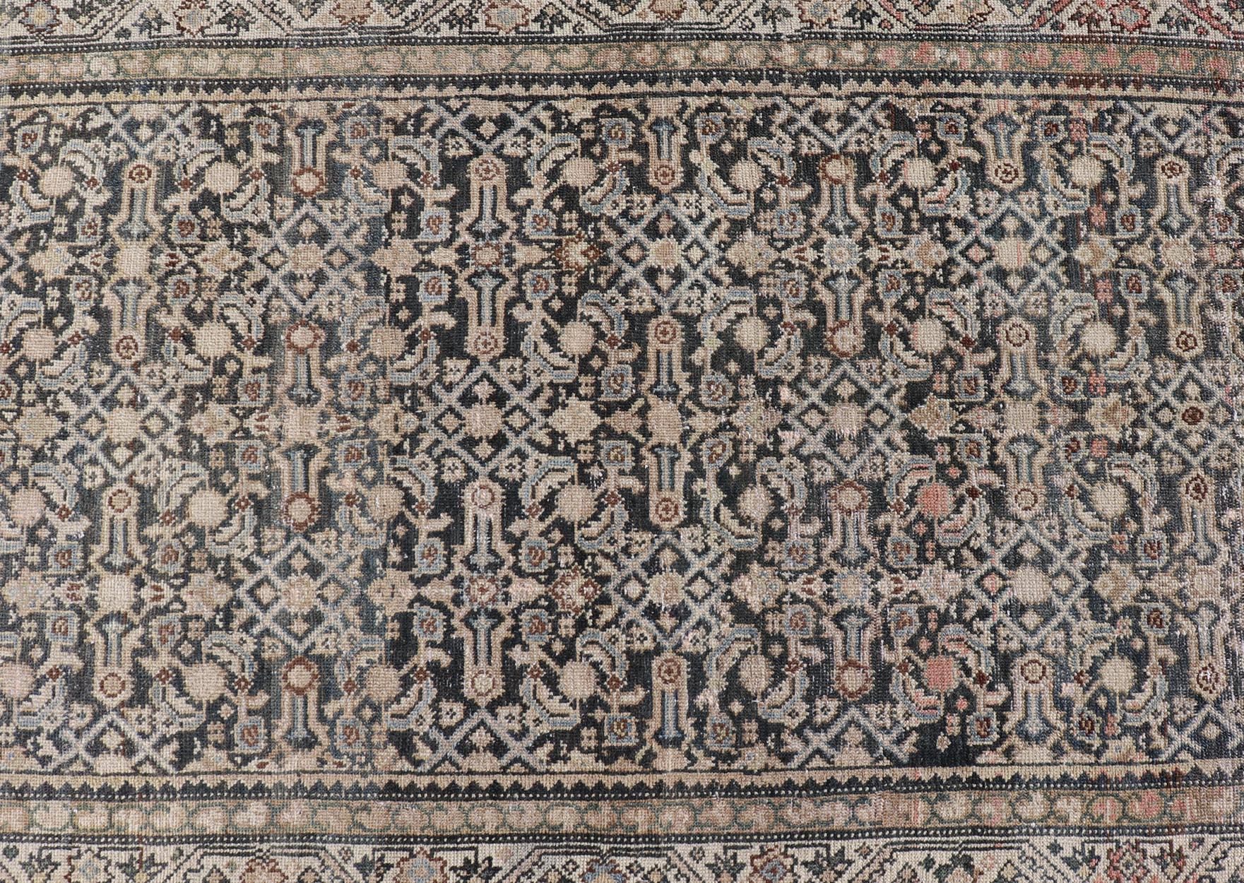 Antique Persian Hamedan Runner with Sub-Geometric Design in Gray and Cream For Sale 1