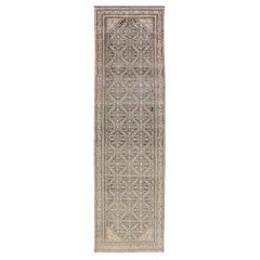 Antique Persian Hamedan Runner with Sub-Geometric Design in Gray and Cream