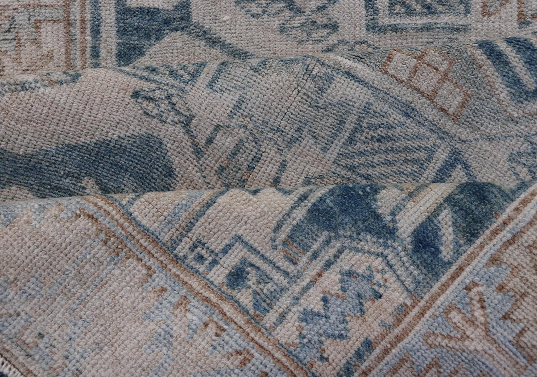 Antique Persian Hamedan Runner with Sub-Geometric Design in Soft Blue, and Cream 4