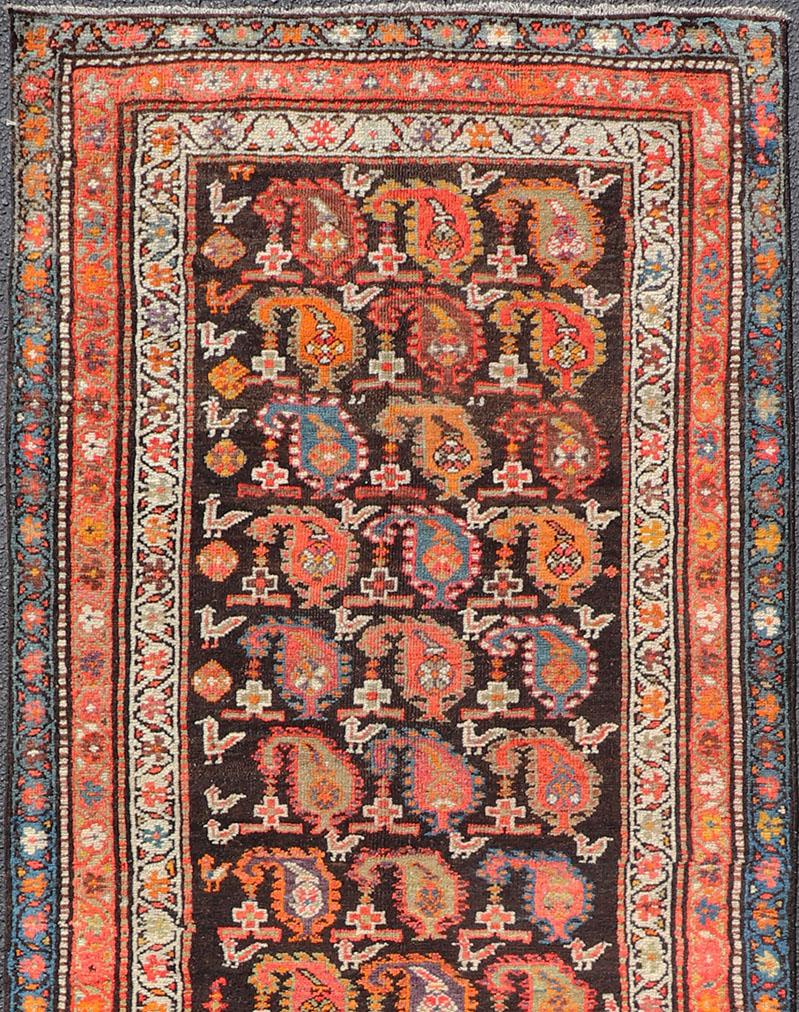 Malayer Antique Persian Hamadan Runner with Sub-Geometric Design of Paisleys For Sale