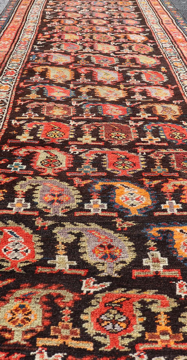 Wool Antique Persian Hamadan Runner with Sub-Geometric Design of Paisleys For Sale