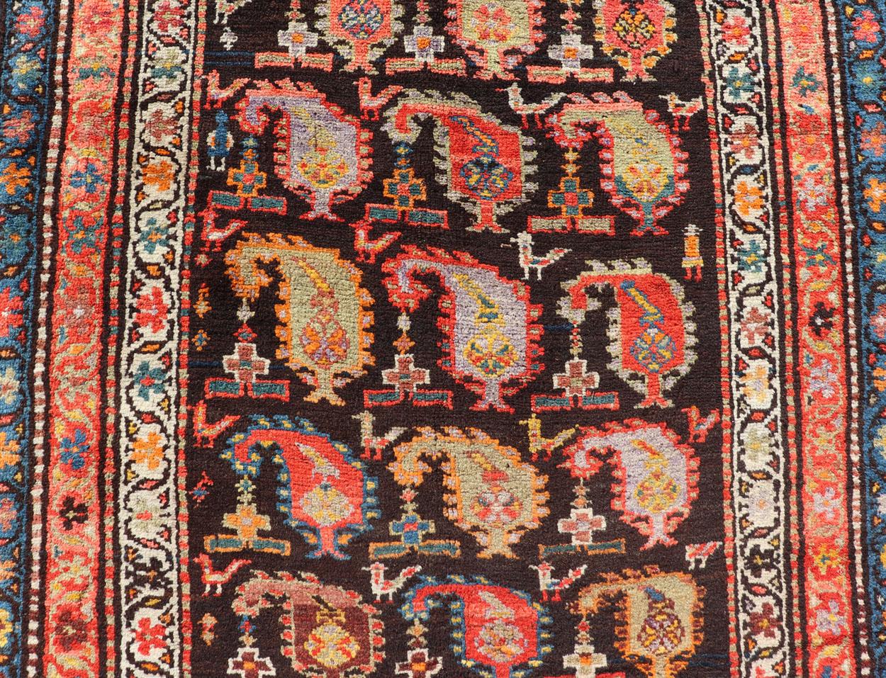 Antique Persian Hamadan Runner with Sub-Geometric Design of Paisleys For Sale 1