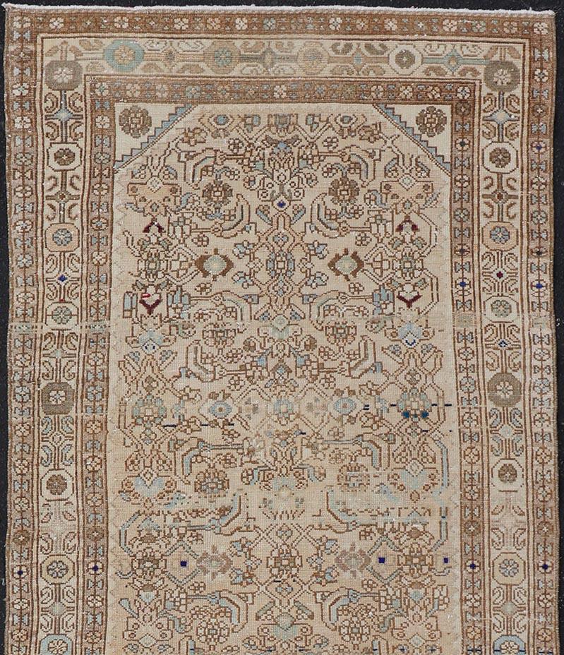 Malayer Antique Persian Hamedan Runner with Sub-Geometric Tribal Design For Sale