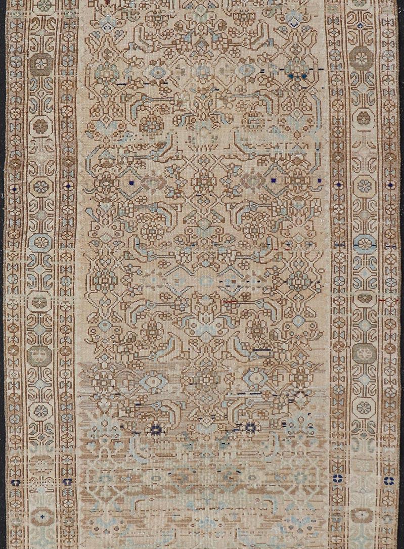 Hand-Knotted Antique Persian Hamedan Runner with Sub-Geometric Tribal Design For Sale