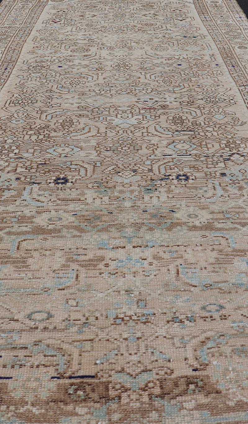 Wool Antique Persian Hamedan Runner with Sub-Geometric Tribal Design For Sale
