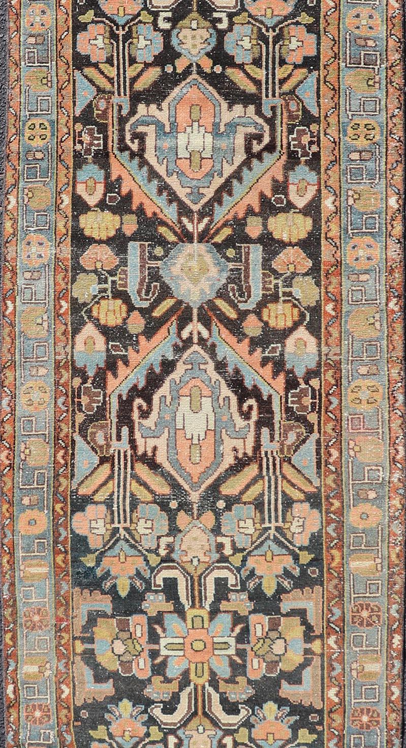 Antique Persian Hamedan Runner With Tribal Motifs in Pastel Colors In Good Condition For Sale In Atlanta, GA
