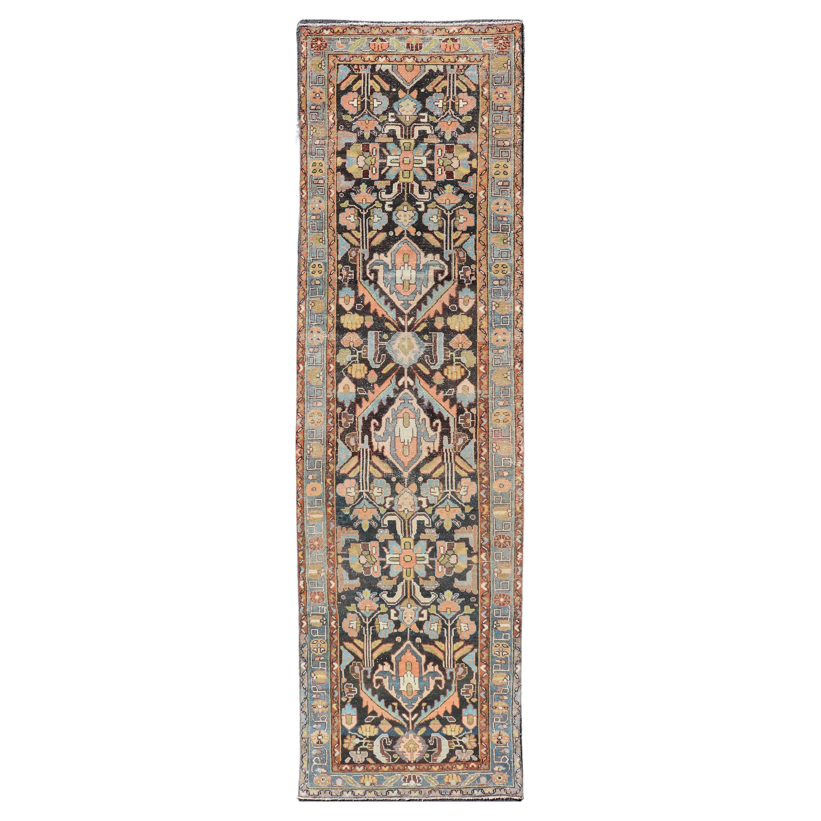 Antique Persian Hamedan Runner With Tribal Motifs in Pastel Colors For Sale