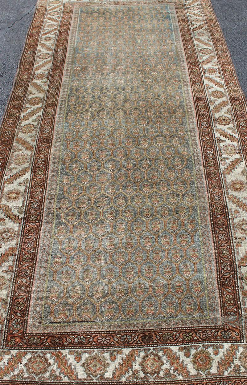 Antique Persian Hamedan Wide Runner with All-Over Design in Unique Color Tone 2