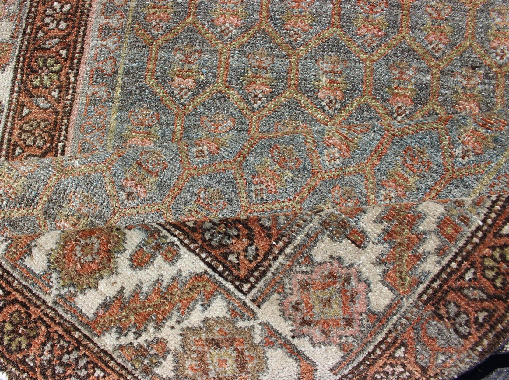 Hand-Knotted Antique Persian Hamedan Wide Runner with All-Over Design in Unique Color Tone
