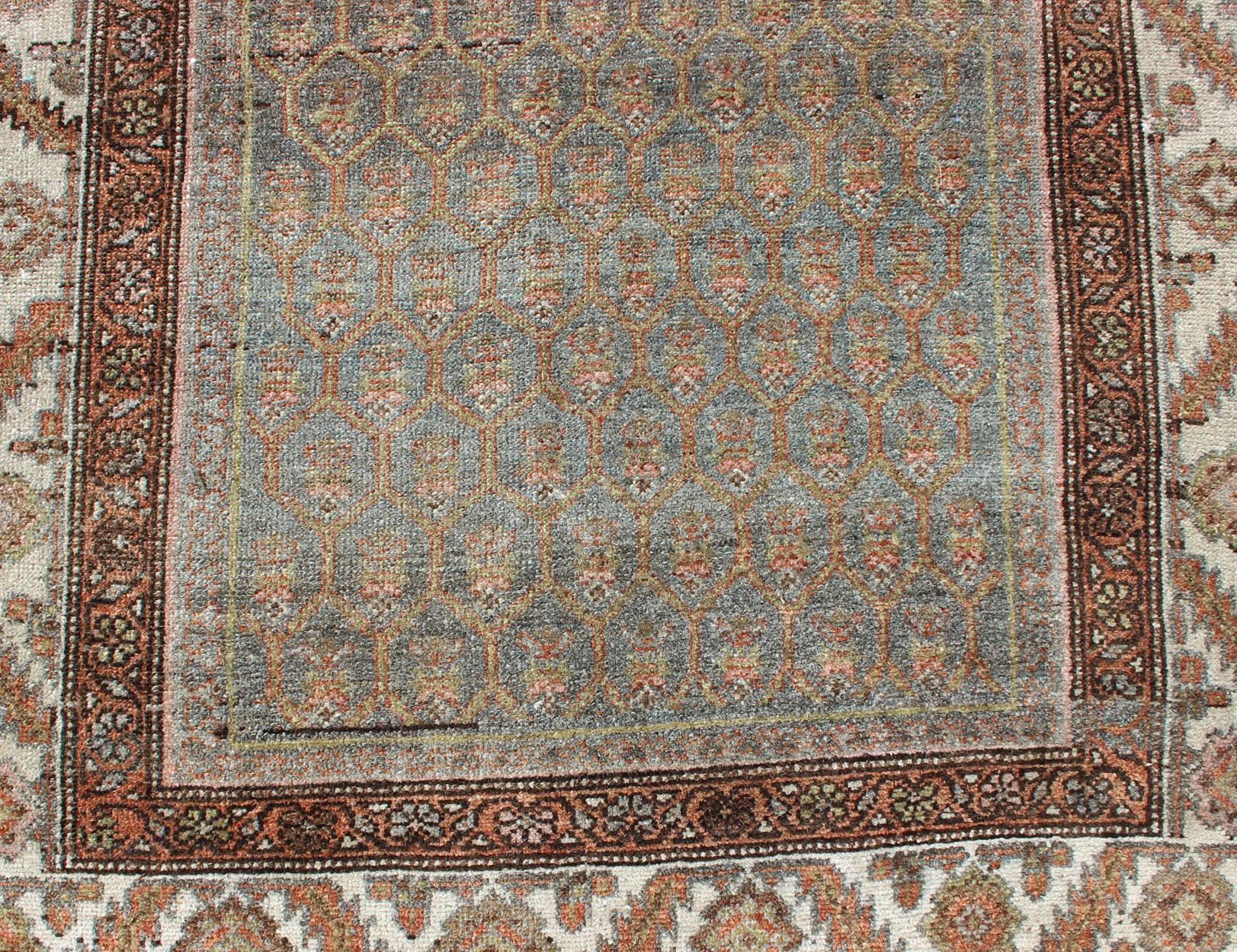 Antique Persian Hamedan Wide Runner with All-Over Design in Unique Color Tone 1