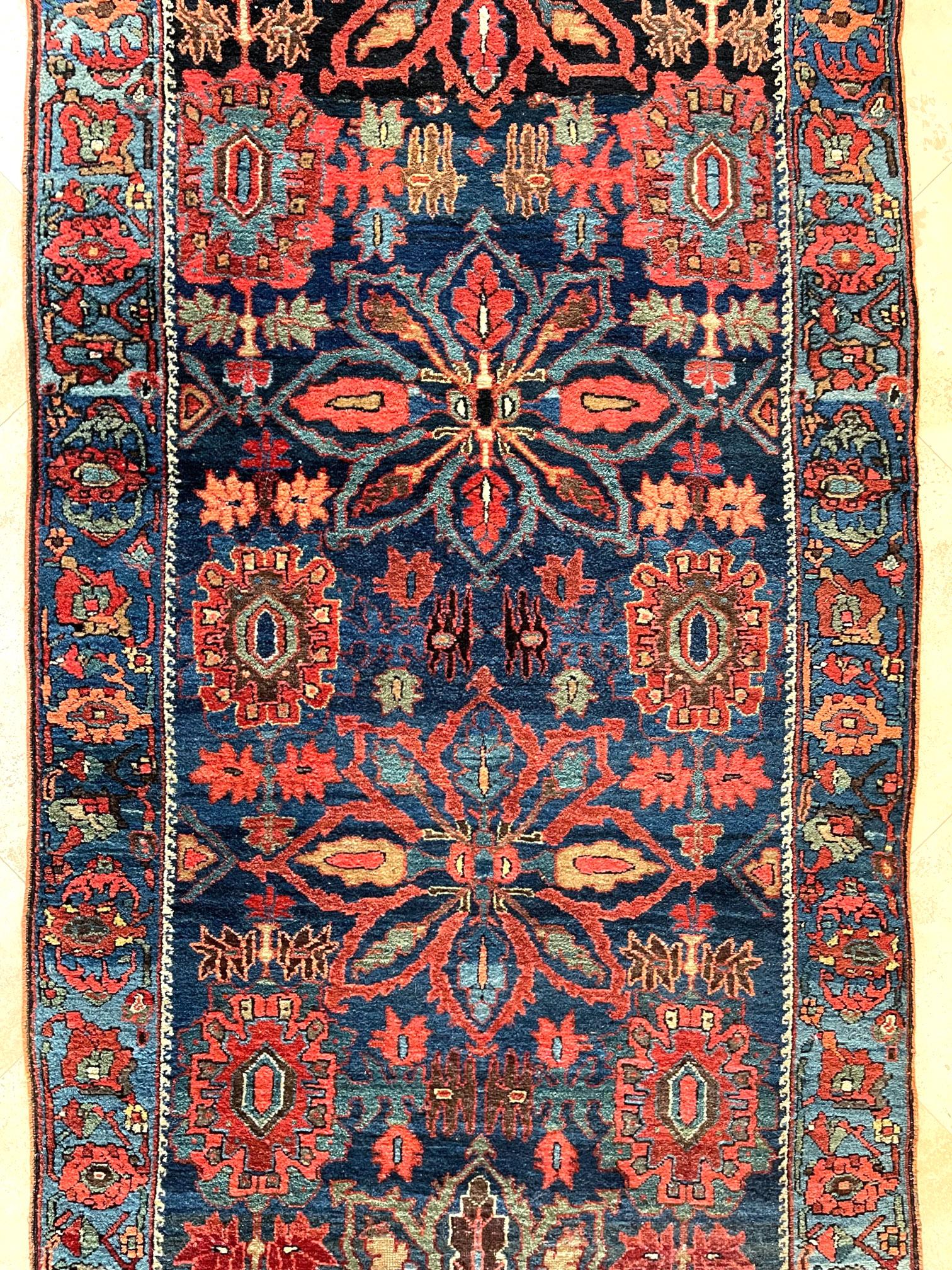 Antique Persian Hand Knotted Blue Semi Floral Bijar Bidjar Rug 1920 Circa 6