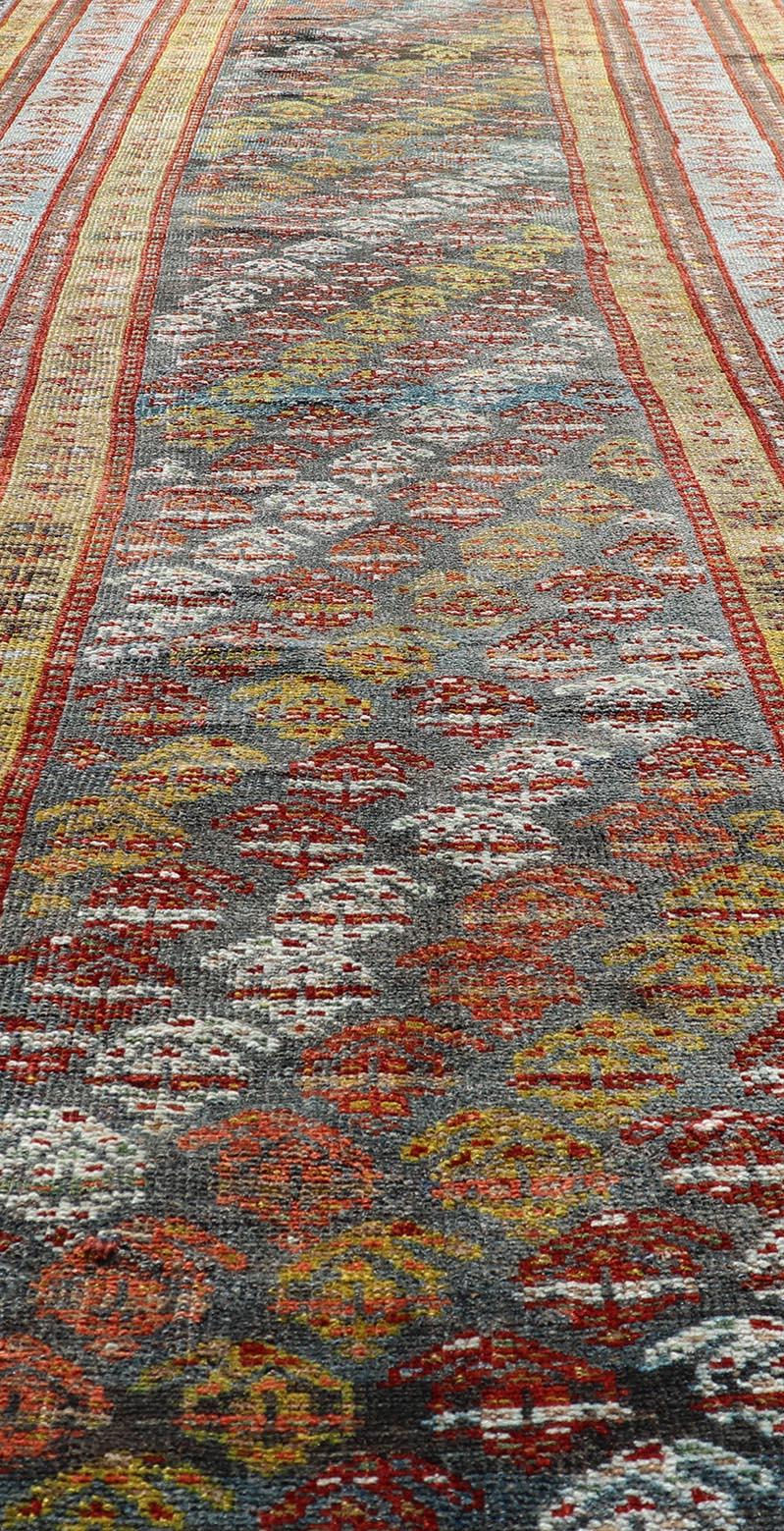 Antique Persian Hand-Knotted Kurdish Runner in Wool with Sub-Geometric Design For Sale 1
