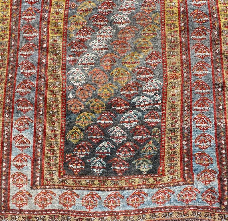 Antique Persian Hand-Knotted Kurdish Runner in Wool with Sub-Geometric Design For Sale 2