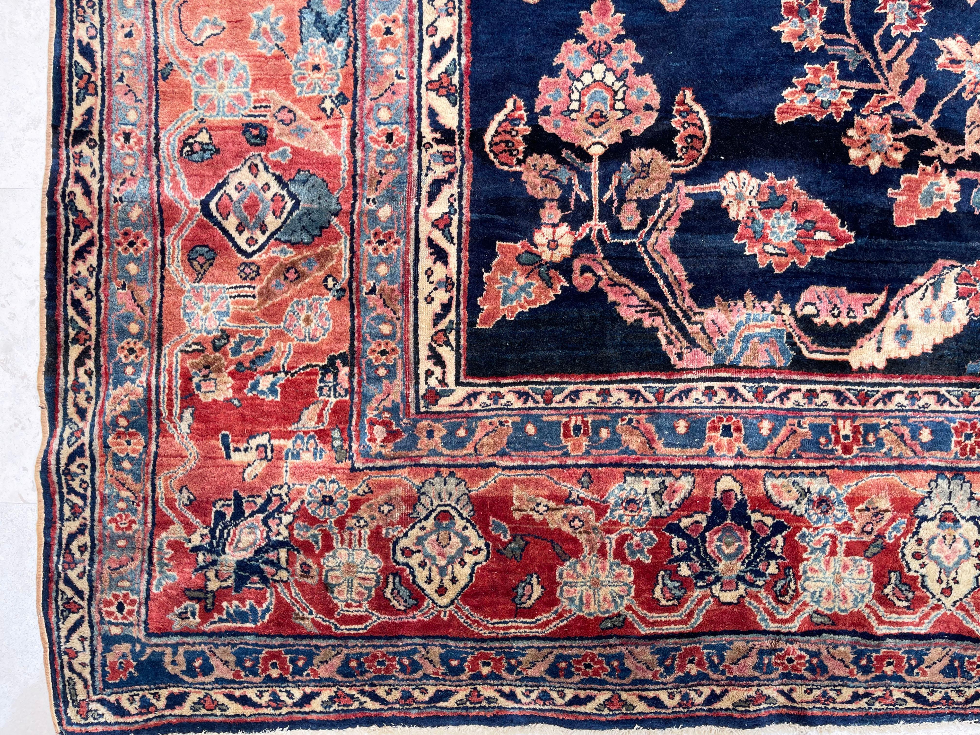Antiker persischer handgeknüpfter, halb geblümter Sarouk-Teppich in Indigoblau, um 1920 im Angebot 7