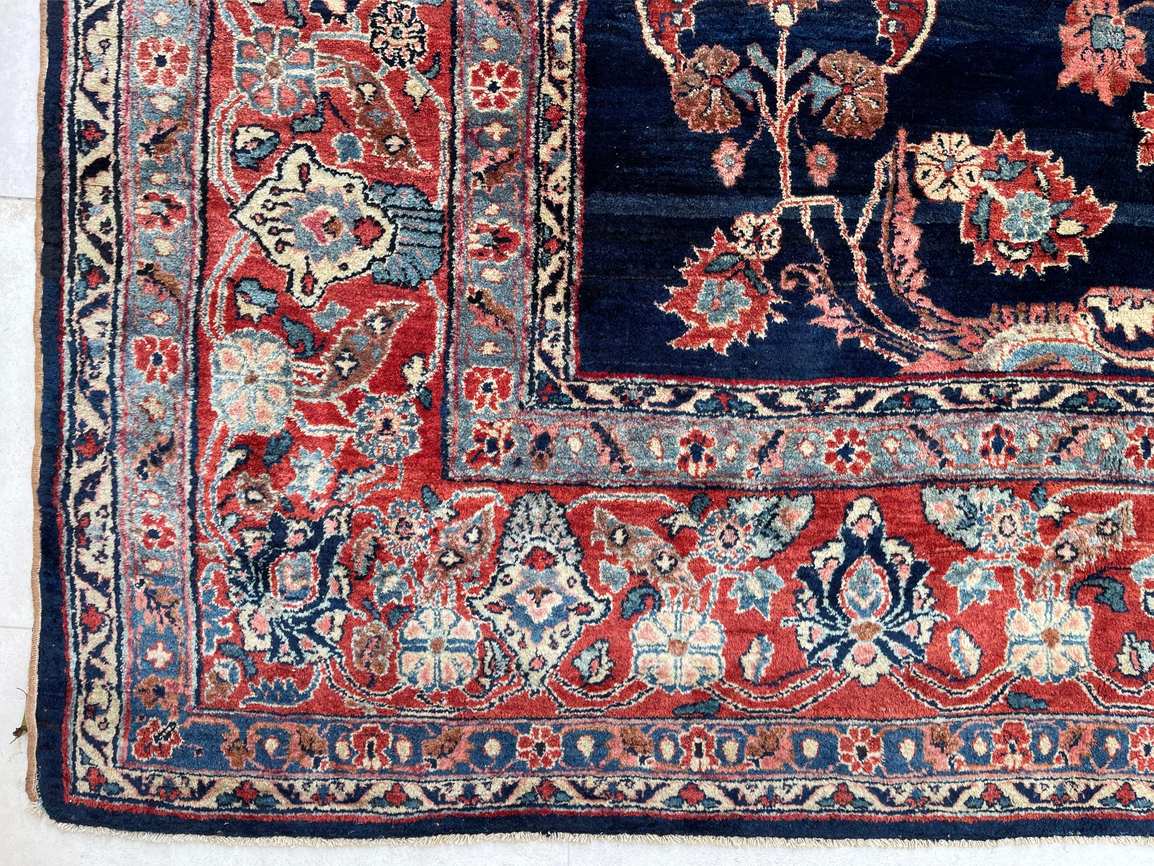 Antiker persischer handgeknüpfter, halb geblümter Sarouk-Teppich in Indigoblau, um 1920 im Angebot 8
