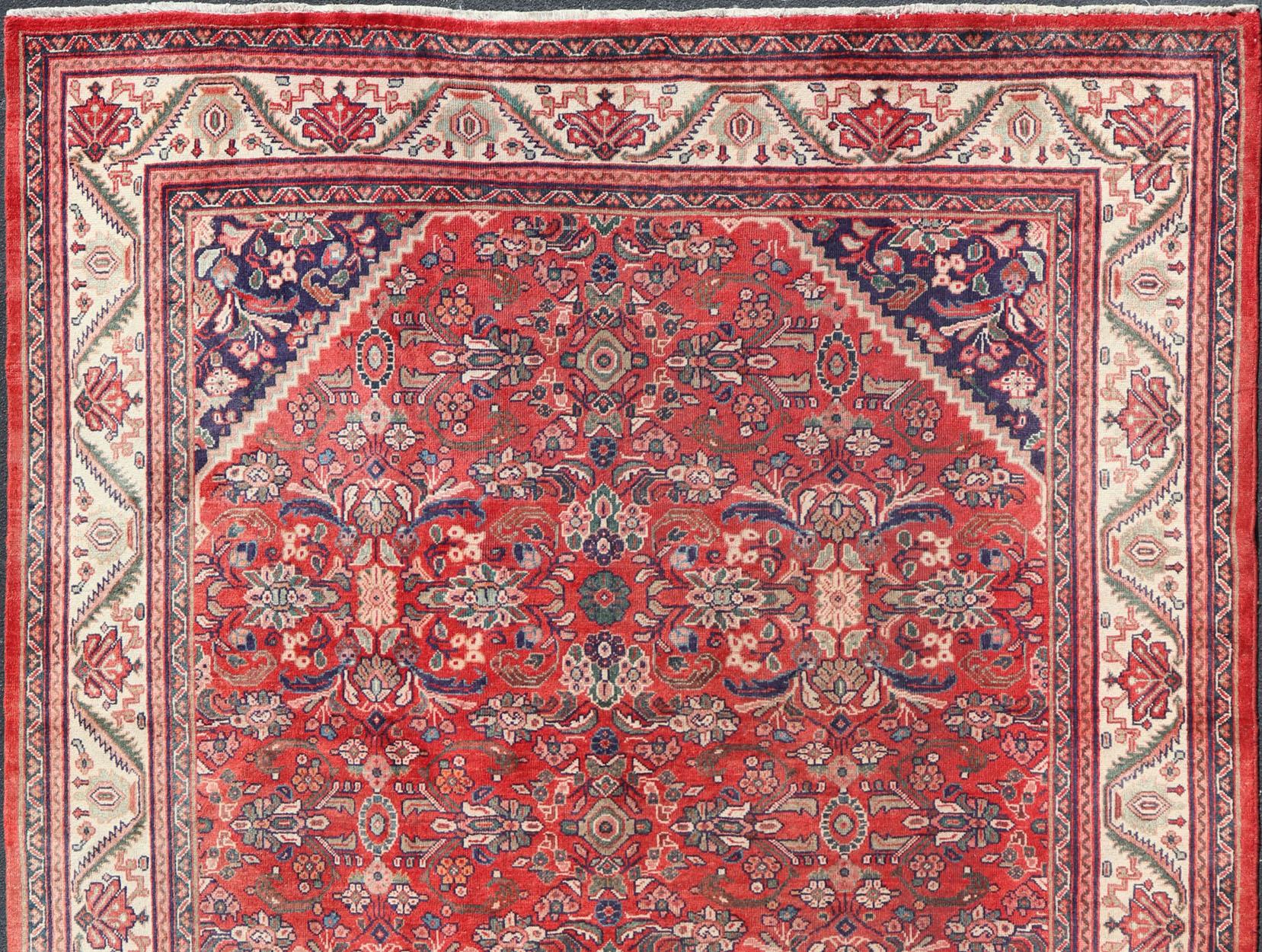 Antique Hand Knotted Persian Sultanabad-Mahal rug with red field and ivory border, Keivan Woven Arts rug PTA-200707, country of origin / type: Iran / Mahal , circa 1920s

Measures: 10'3 x 13'8.