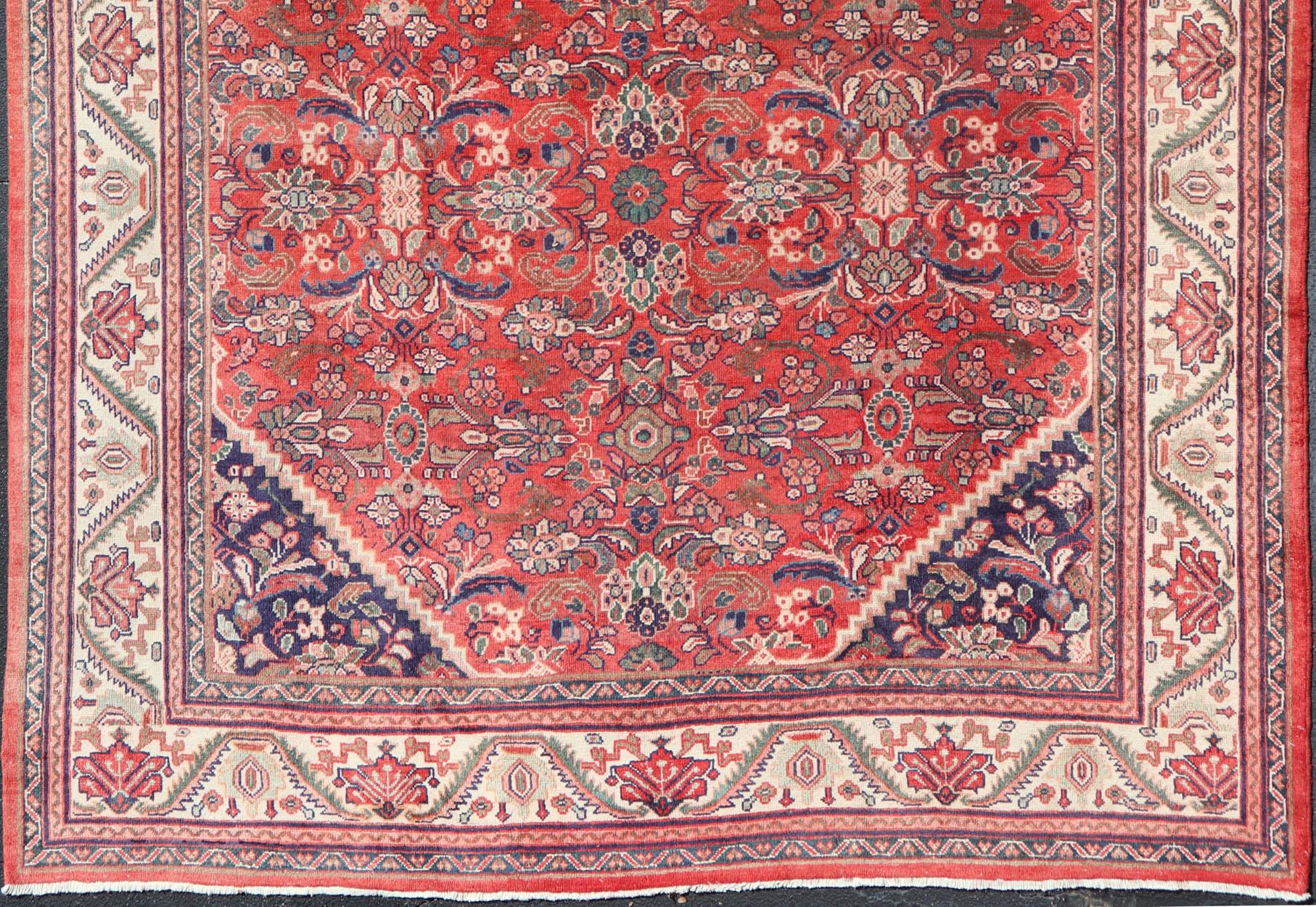 Antique Persian Hand Knotted Sultanabad-Mahal Rug with All-Over Floral Design  In Good Condition In Atlanta, GA