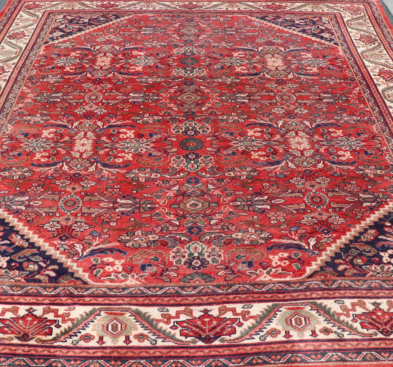 20th Century Antique Persian Hand Knotted Sultanabad-Mahal Rug with All-Over Floral Design 