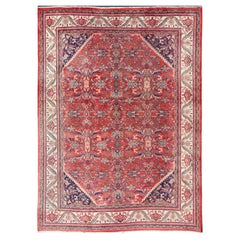 Antique Persian Hand Knotted Sultanabad-Mahal Rug with All-Over Floral Design 