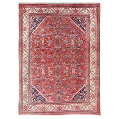 Antique Persian Hand Knotted Sultanabad-Mahal Rug with All-Over Floral Design