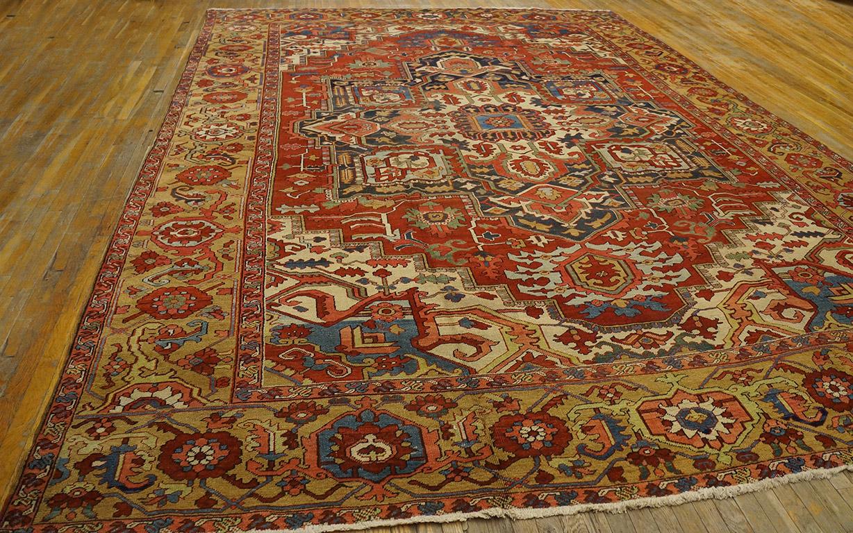 Hand-Knotted Late 19th Century Persian Heriz Carpet ( 11'6