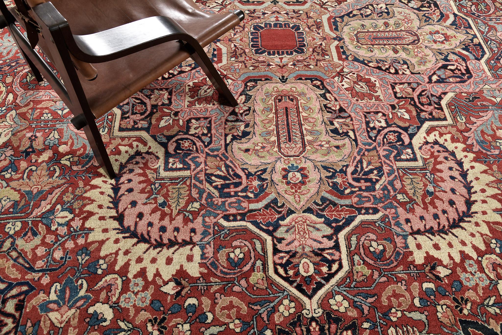 Hand-Knotted Antique Persian Heriz 30755 For Sale