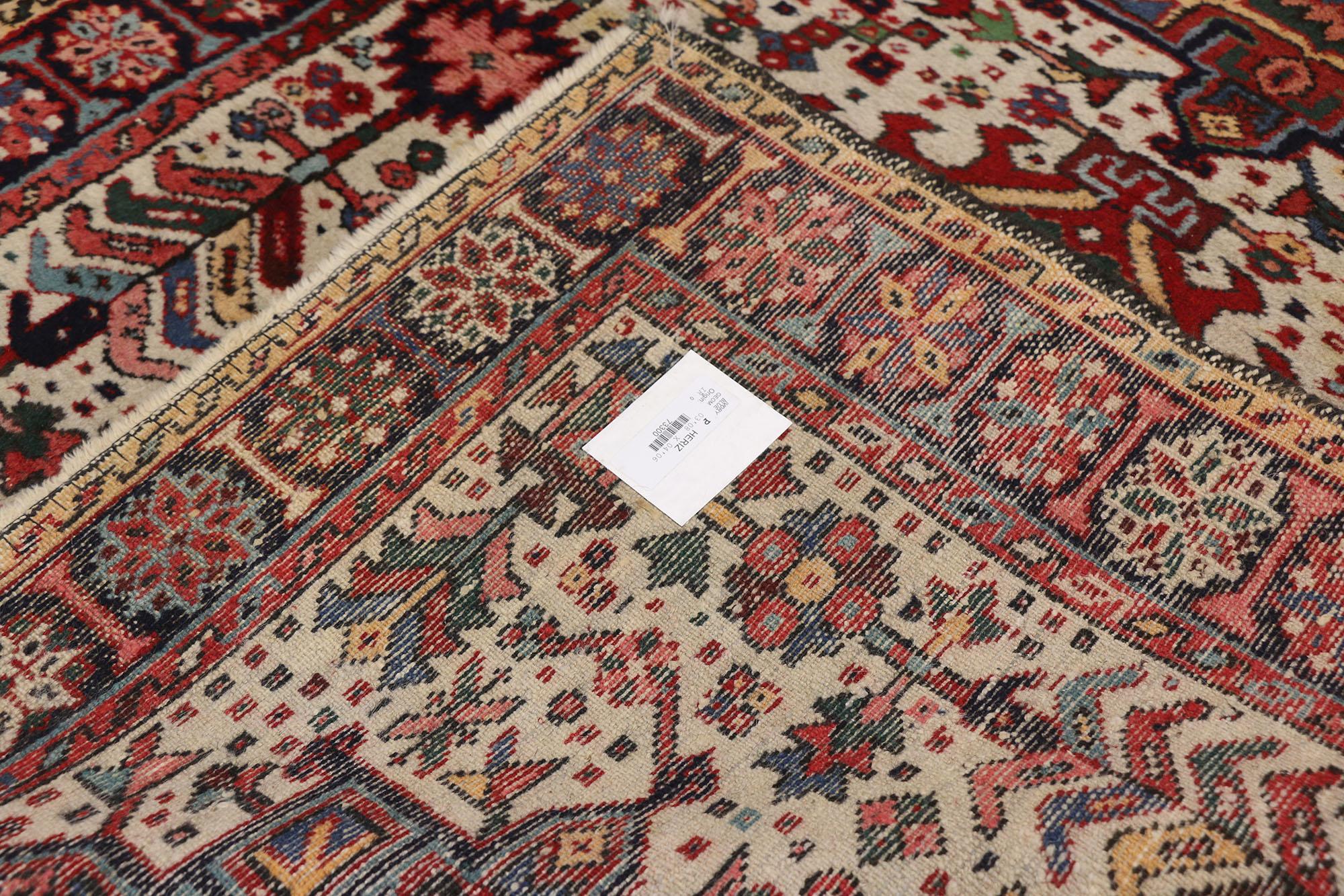 Hand-Knotted Antique Persian Heriz Karaja Rug with Mid-Century Modern Style, Accent Rug For Sale