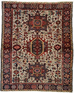 Vintage Persian Heriz Karaja Rug with Mid-Century Modern Style, Accent Rug