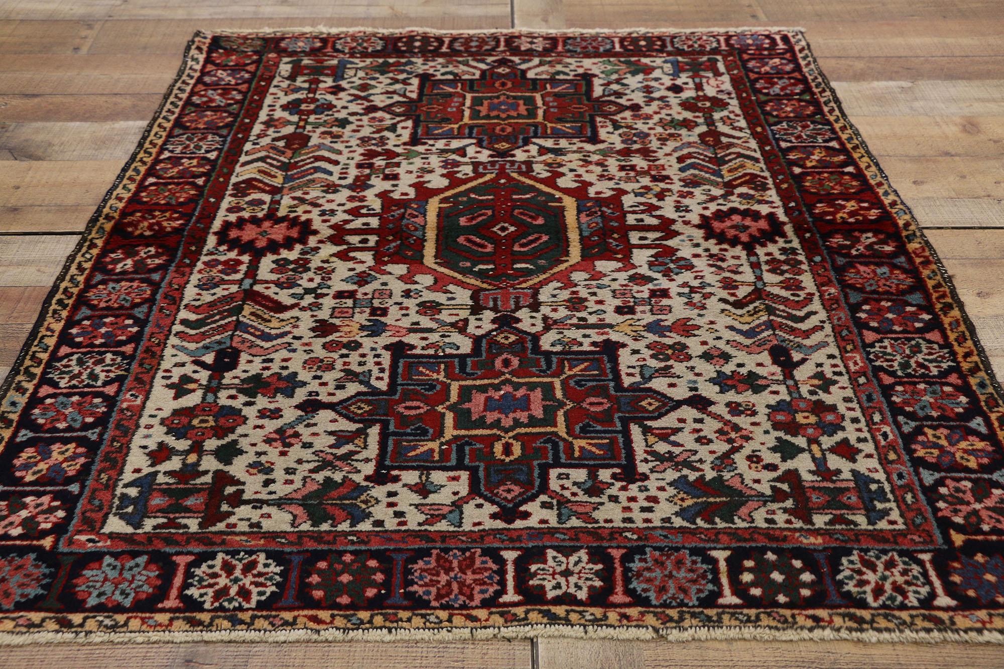 20th Century Antique Persian Heriz Karaja Rug with Mid-Century Modern Style, Accent Rug For Sale