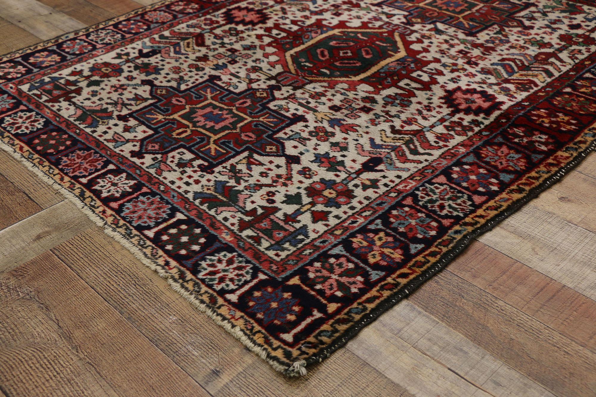 Antique Persian Heriz Karaja Rug with Mid-Century Modern Style, Accent Rug In Good Condition For Sale In Dallas, TX