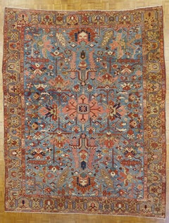Antique Persian Heriz All-Over Light Blue No Medallion Wool, Room Size, 1910