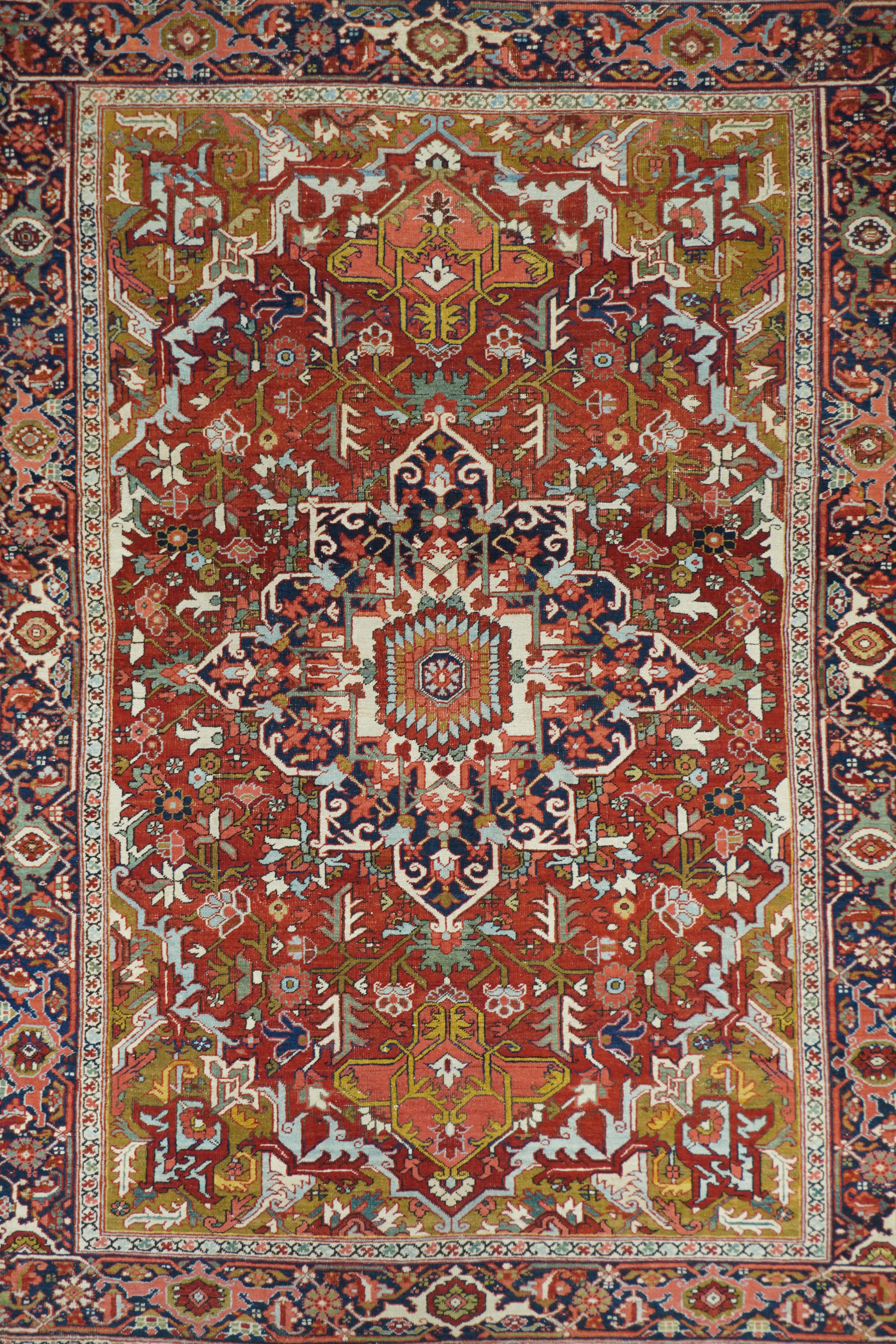 Persian Antique Red Heriz Serapi Rug 4'10'' x 6'9'' For Sale