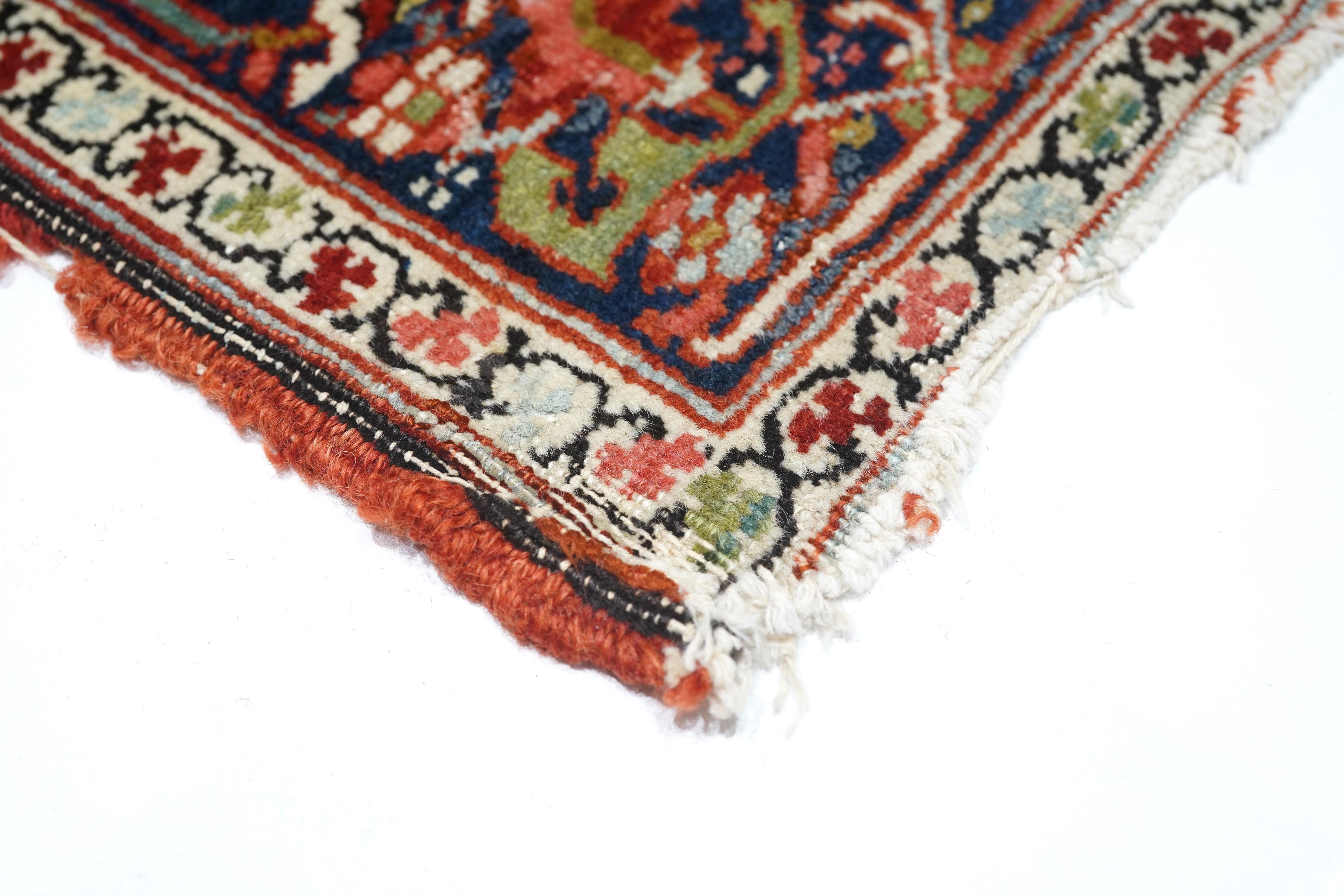 Hand-Knotted Antique Red Heriz Serapi Rug 4'10'' x 6'9'' For Sale