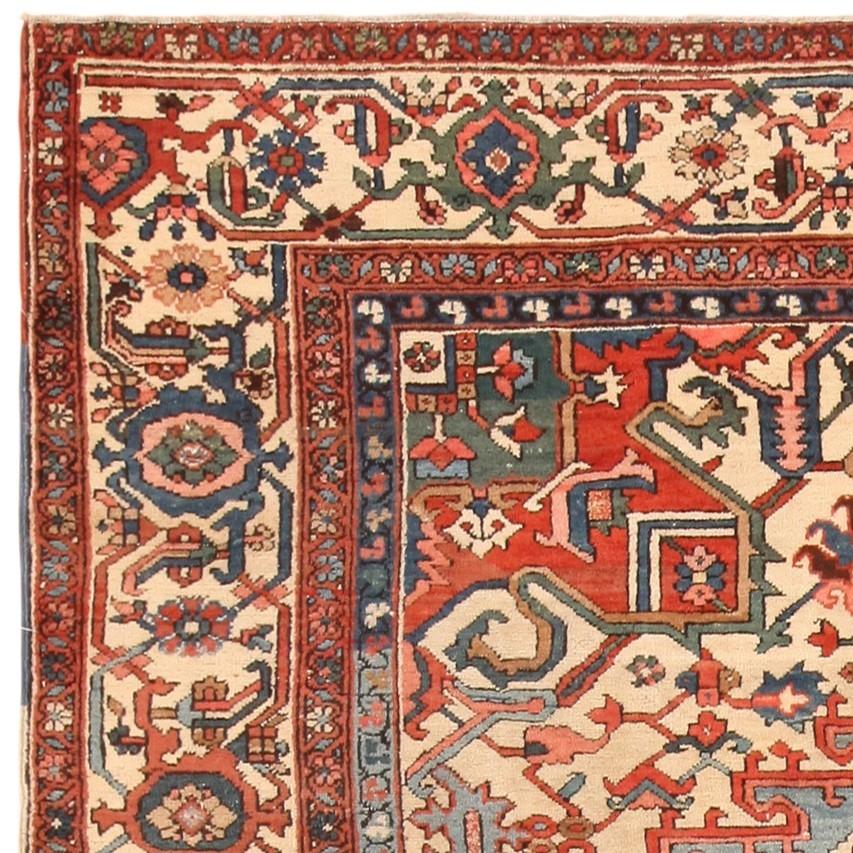Antiker persischer Heriz-Teppich. Größe: 8 Fuß 7 Zoll x 11 Fuß 3 Zoll (Wolle) im Angebot