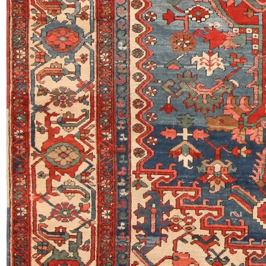Hand-Knotted Antique Persian Heriz Area Rug. Size: 8 ft 7 in x 11 ft 3 in For Sale