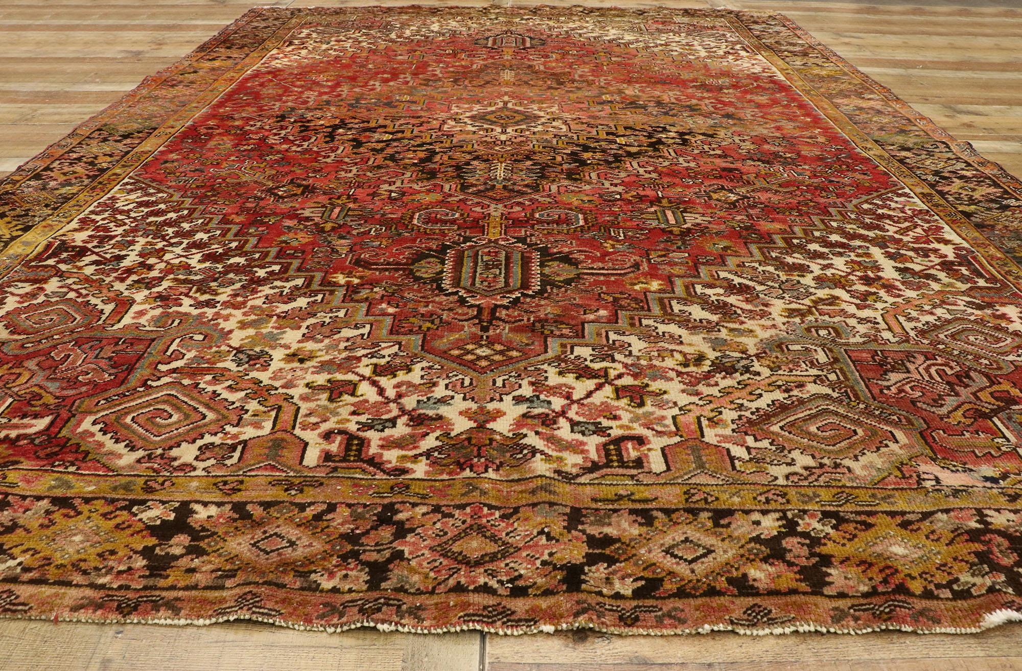 20th Century Antique Persian Heriz Area Rug with Mid-Century Modern Style For Sale