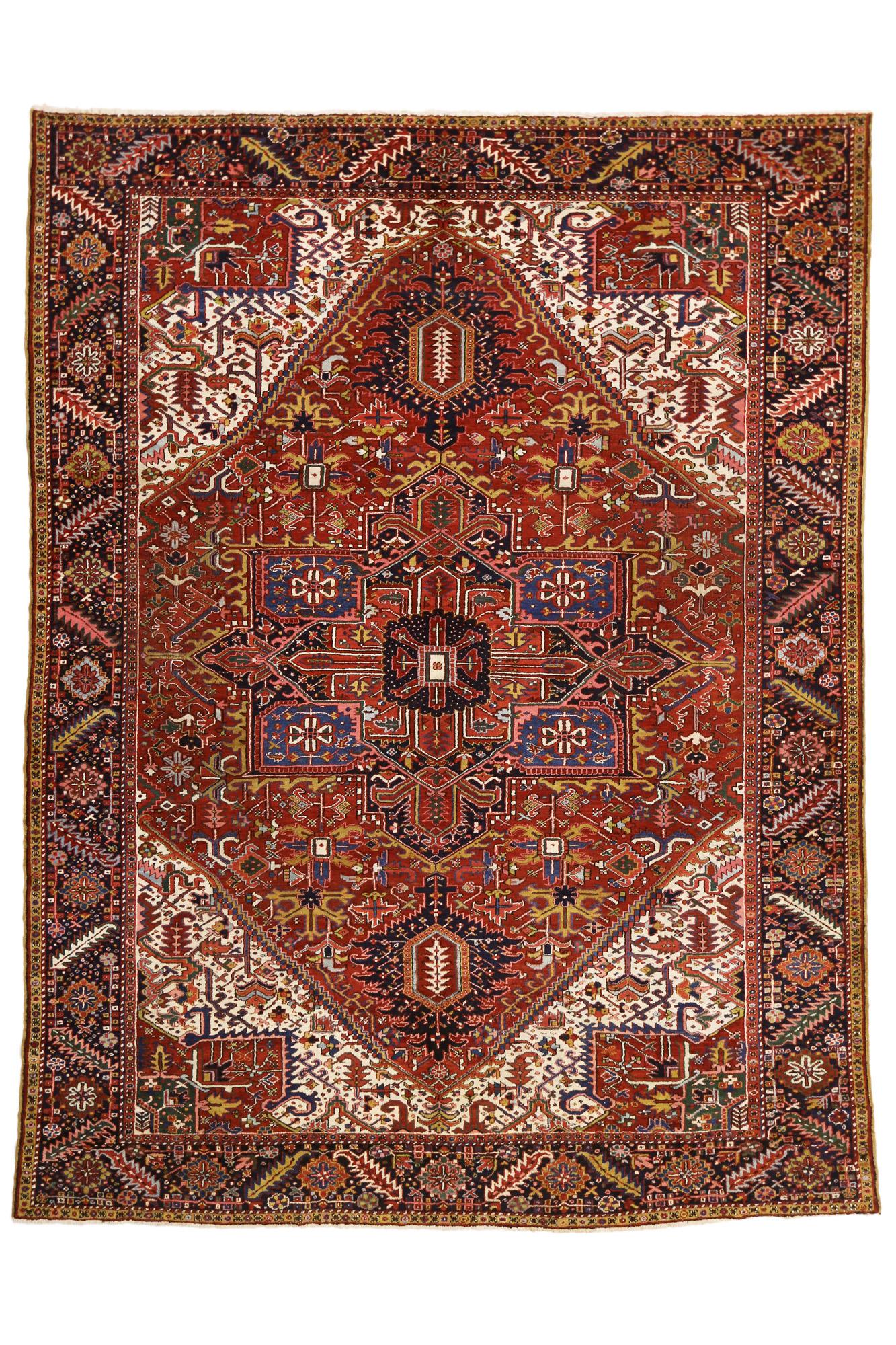Antiker persischer Heriz-Teppich mit modernem, traditionellem Stil (Wolle) im Angebot