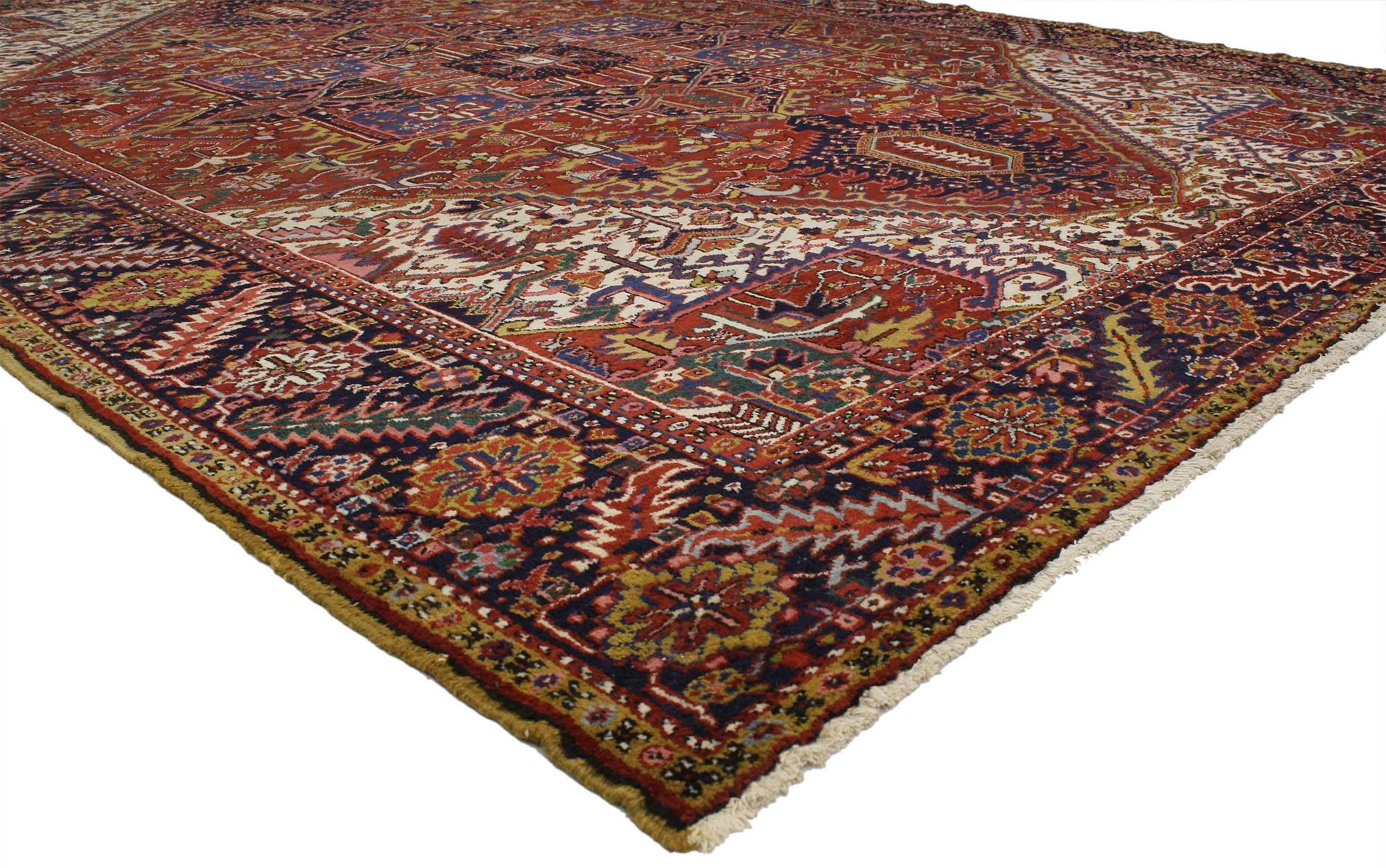 Heriz Serapi Antique Persian Heriz Area Rug with Modern Traditional Style For Sale