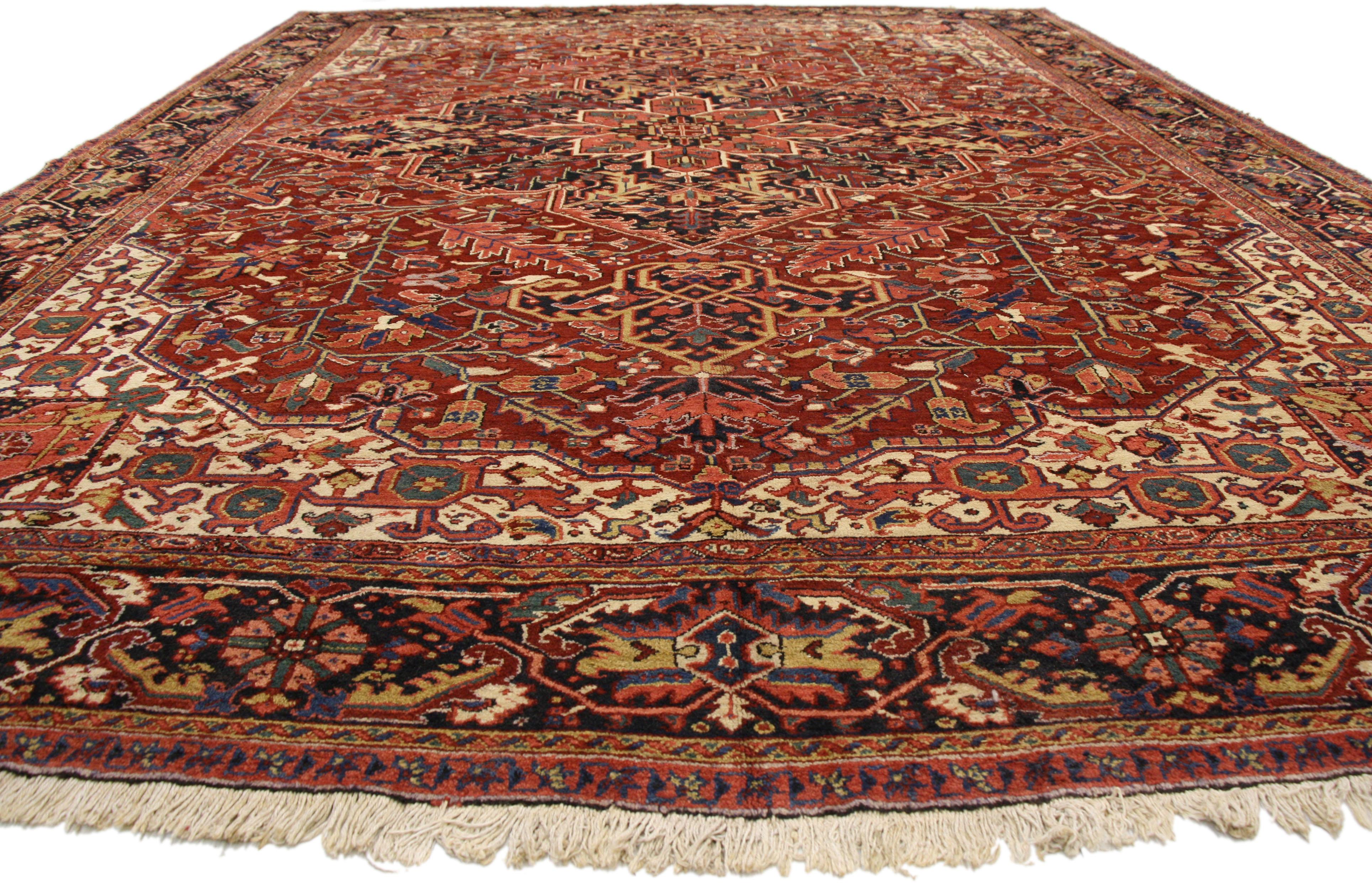 Hand-Knotted Antique Heriz Persian Palace Size Rug with English Tudor Manor Style