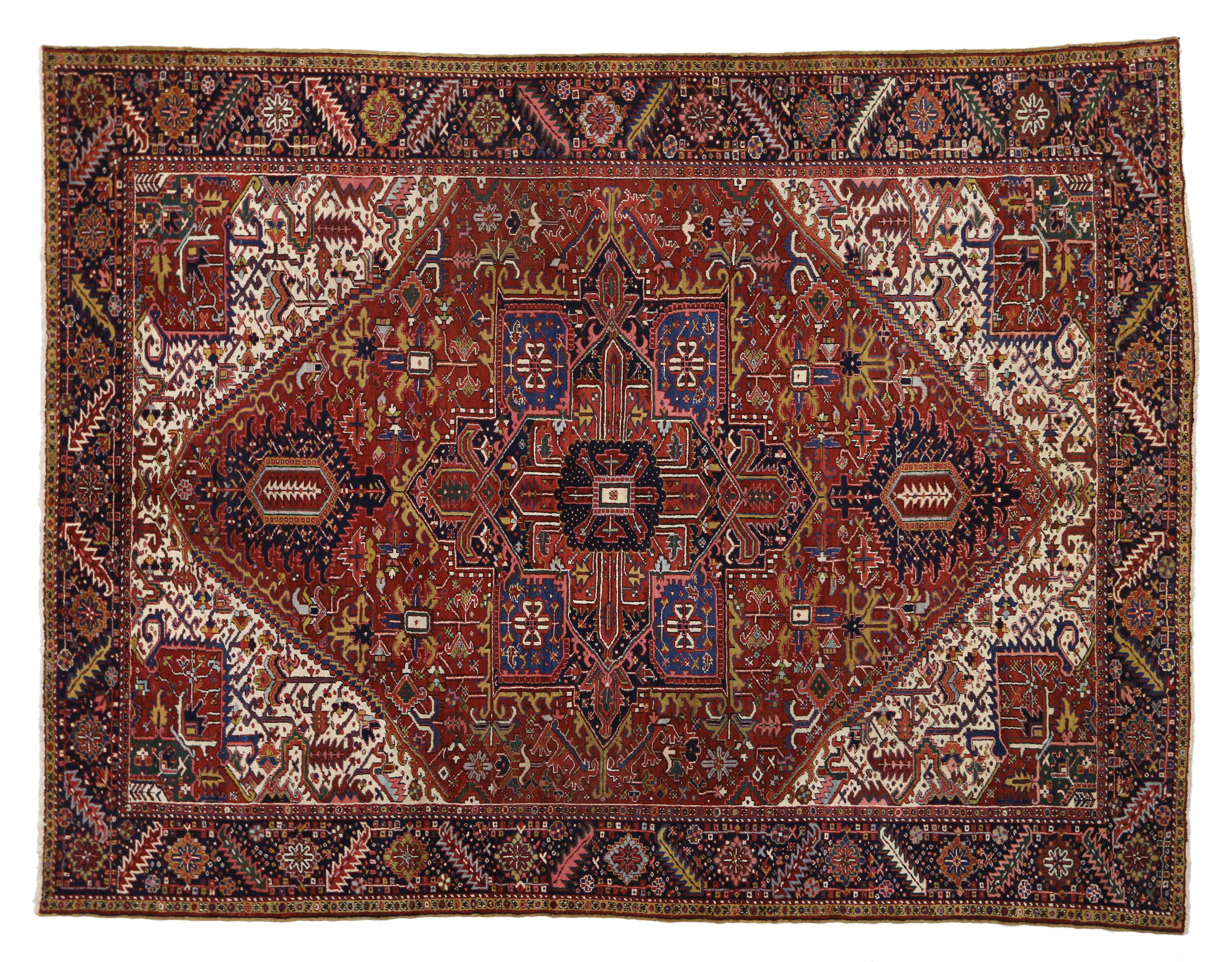Hand-Knotted Antique Persian Heriz Area Rug with Modern Traditional Style For Sale