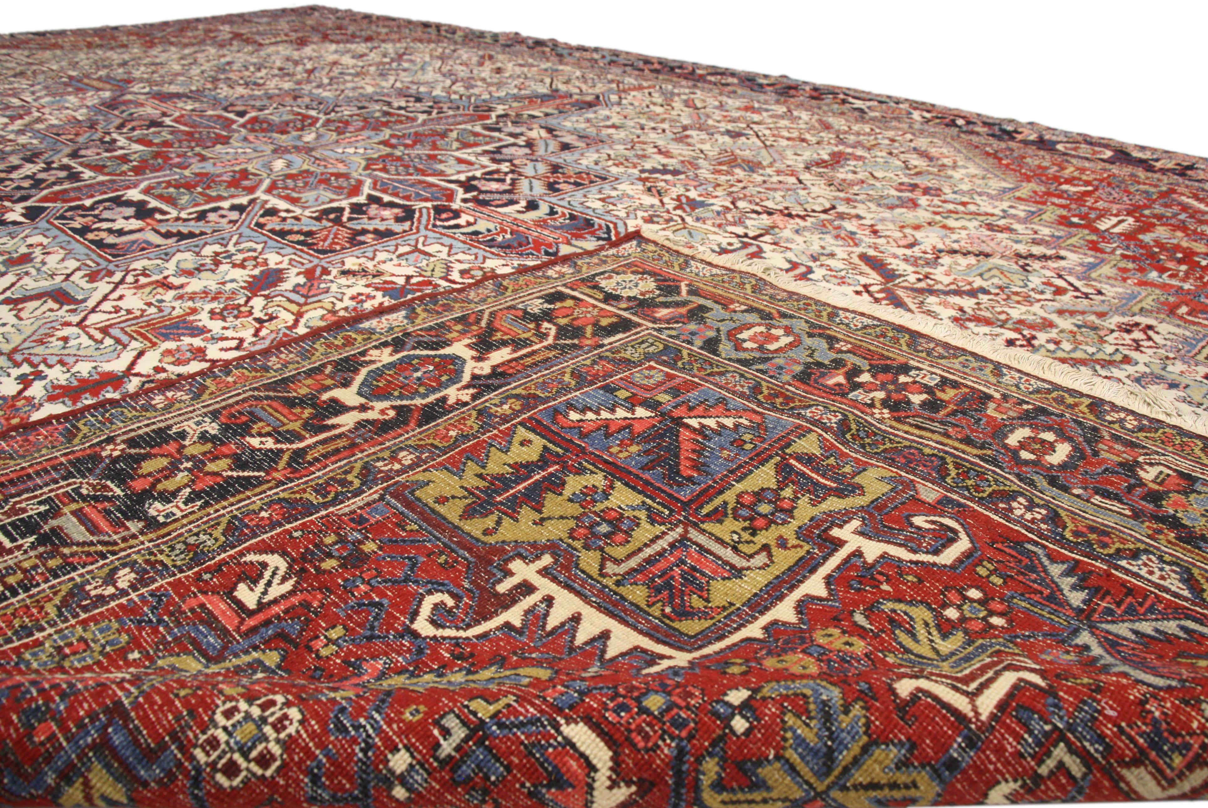 Hand-Knotted Oversized Antique Heriz Persian Rug, Stylish Durability Meets Perpetually Posh For Sale