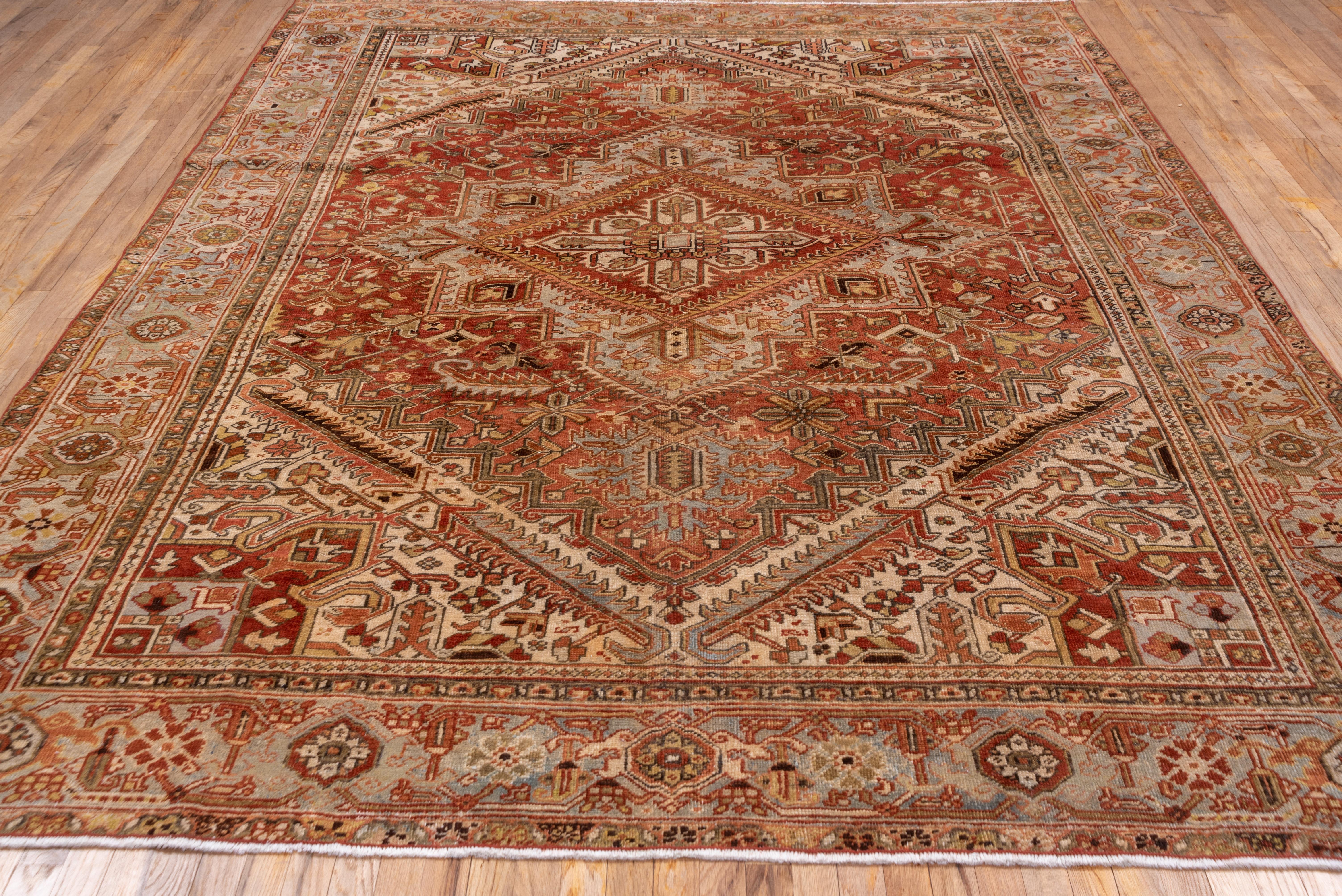 Antique Persian Heriz Area Rug with Warm Tones, Circa 1930s In Good Condition For Sale In New York, NY