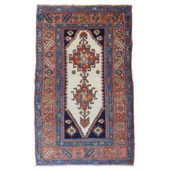 Antique Persian Heriz Bakshaish, Rare Ivory Field, Wool, 1915