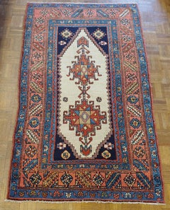 Antique Persian Heriz Bakshaish, Rare Ivory Field, Wool, 1915