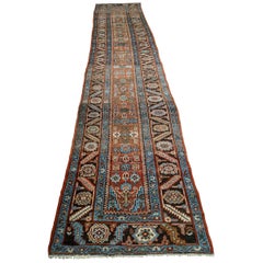 Antique Persian Heriz Bakshaish, Rust-light blue, Wool, 1915, runner 2-10x14-10