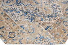 Antique Persian Heriz Beige and Blue Handmade Medallion Designed Wool Rug